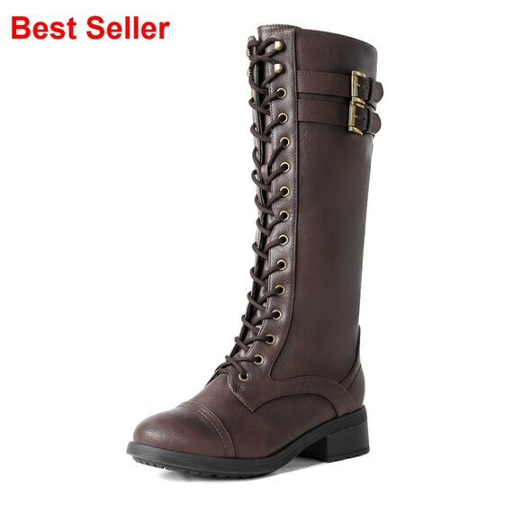 Women's Knee High Combat Boots with Faux Fur Lining Size 7